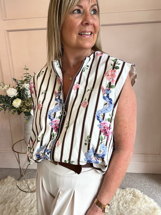 Flower Waistcoat-Cream/Brown One Size
