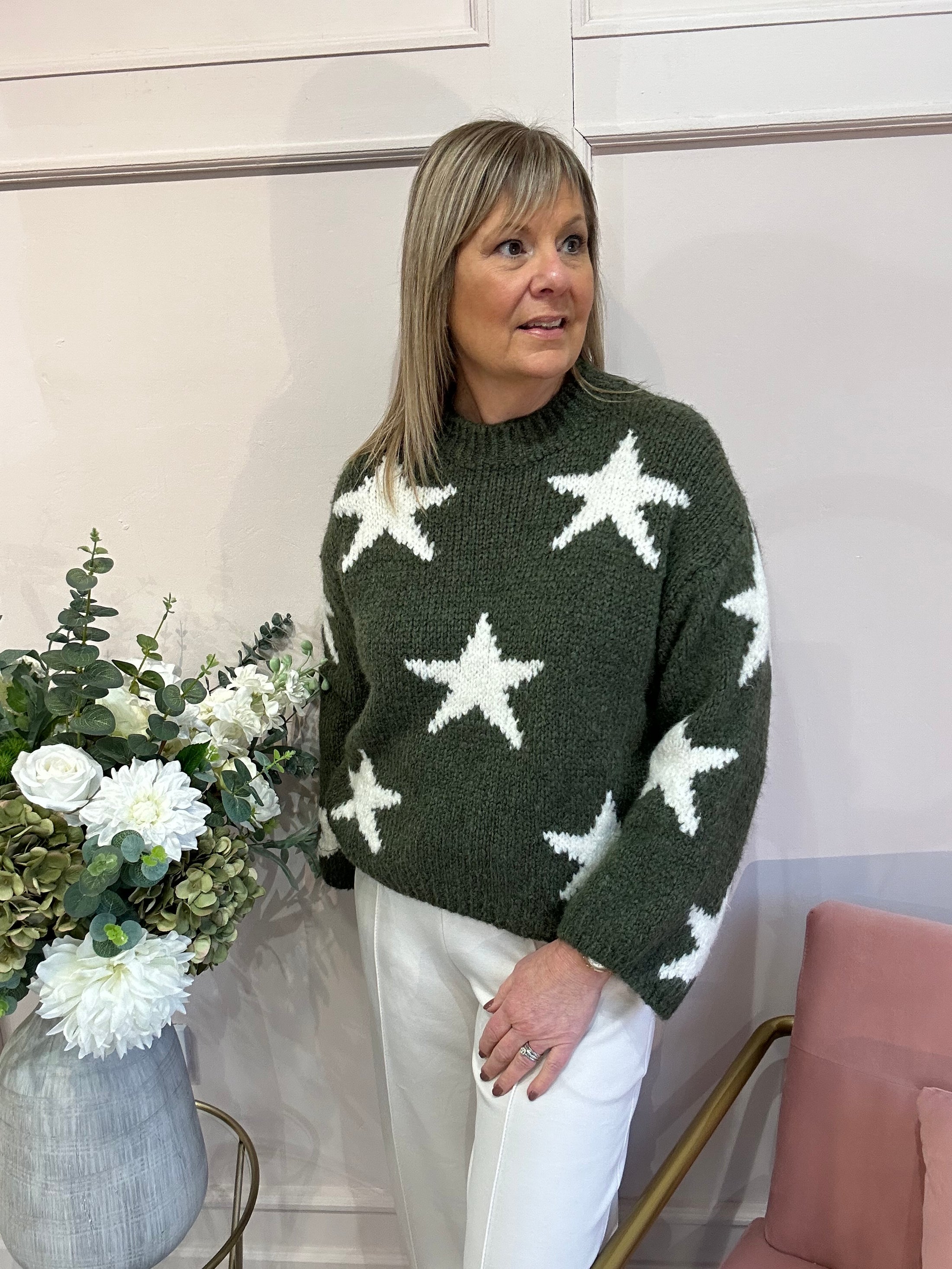 Star Jumper - Khaki/Cream