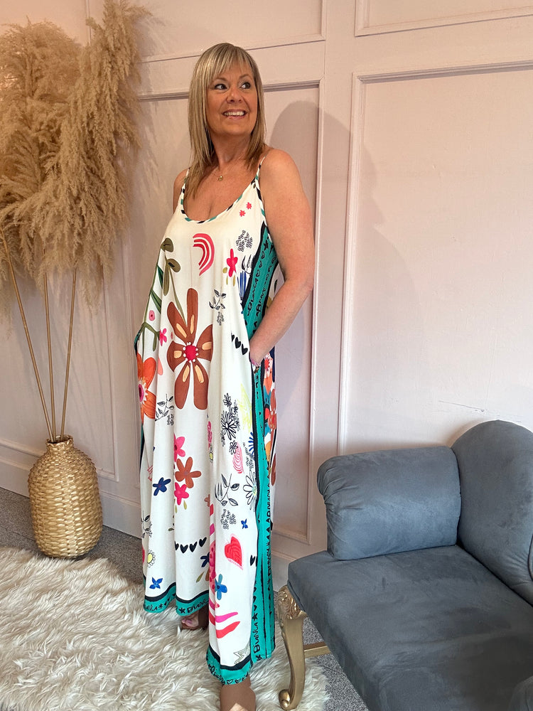'Love' Flower Power Maxi Sundress - Cream/Mix