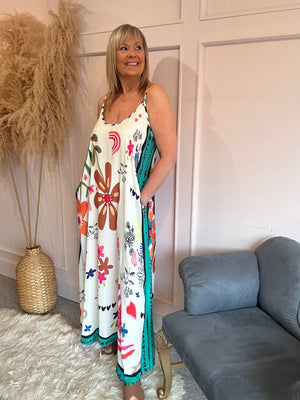 'Love' Flower Power Maxi Sundress - Cream/Mix