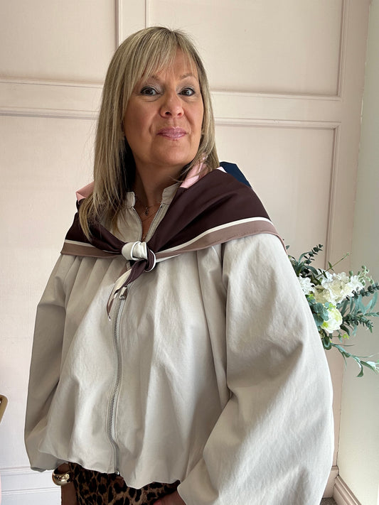 Scarf With Zip Jacket - Cream - Wardrobe By Simone