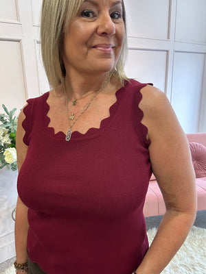 Scalloped Edged Vest Top - Burgundy