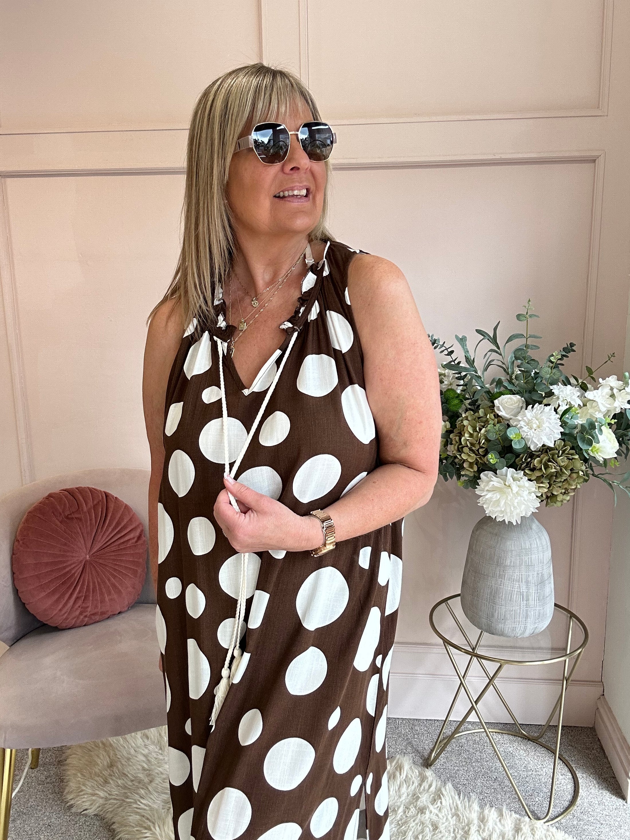 Maxi Bold Spot Dress - Brown/White - Wardrobe By Simone
