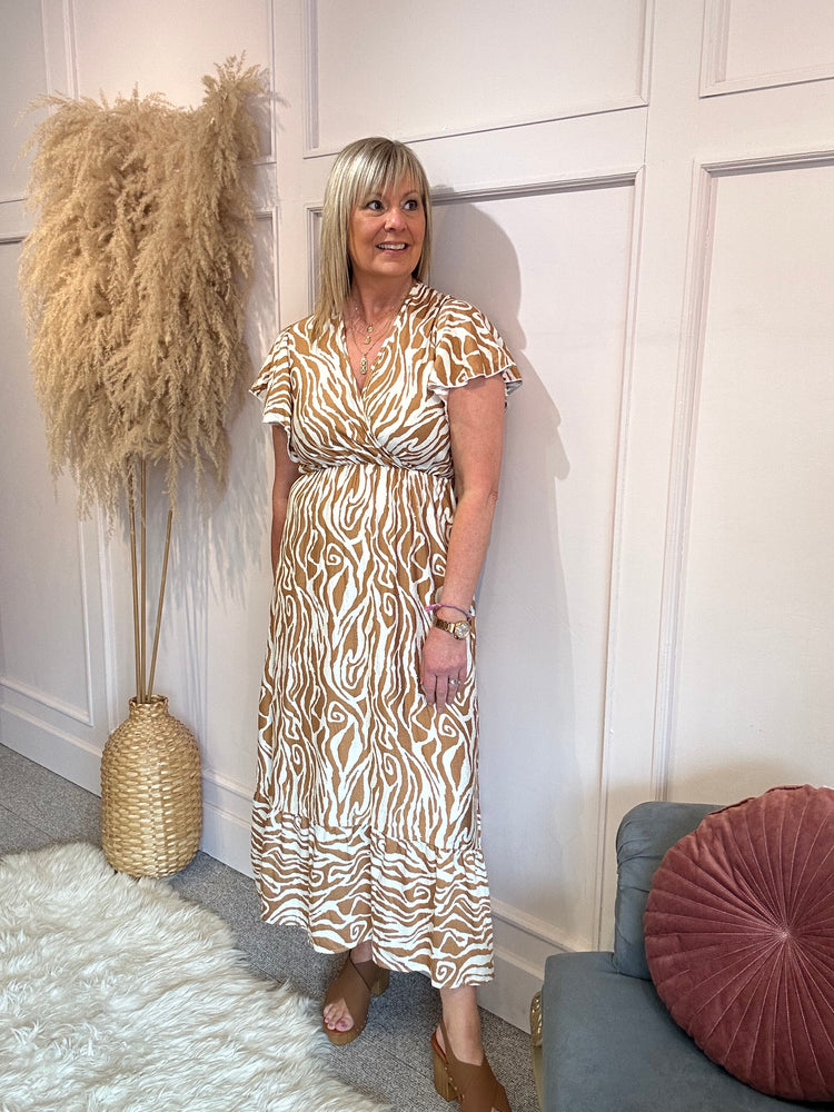 Summer Zebra Maxi Dress - Coffee/Cream