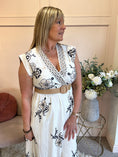 Load image into Gallery viewer, Floral Embroidered Detail Dress - White/Navy - Wardrobe By Simone
