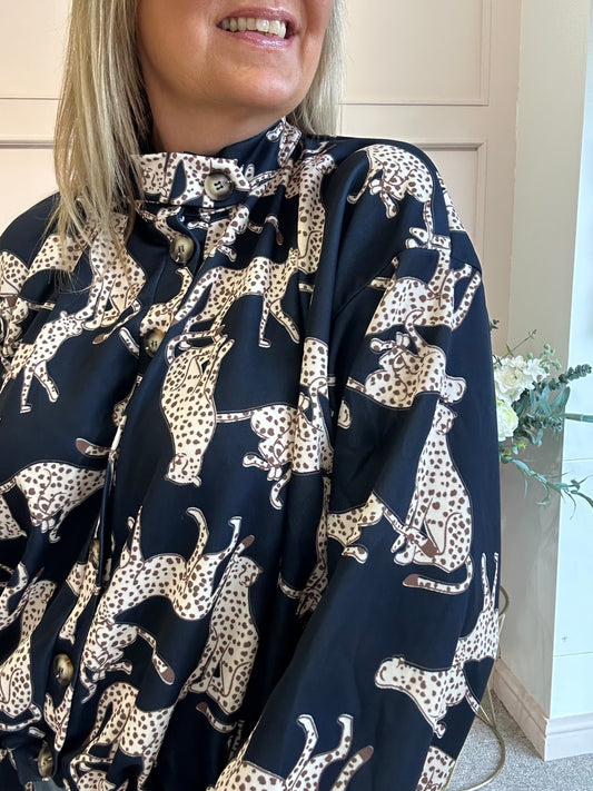 Leopard Jacket/Shirt - Blue - Wardrobe By Simone