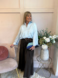 Load image into Gallery viewer, Sheer Shimmer Pleated Shirt - Aqua Blue - Wardrobe By Simone
