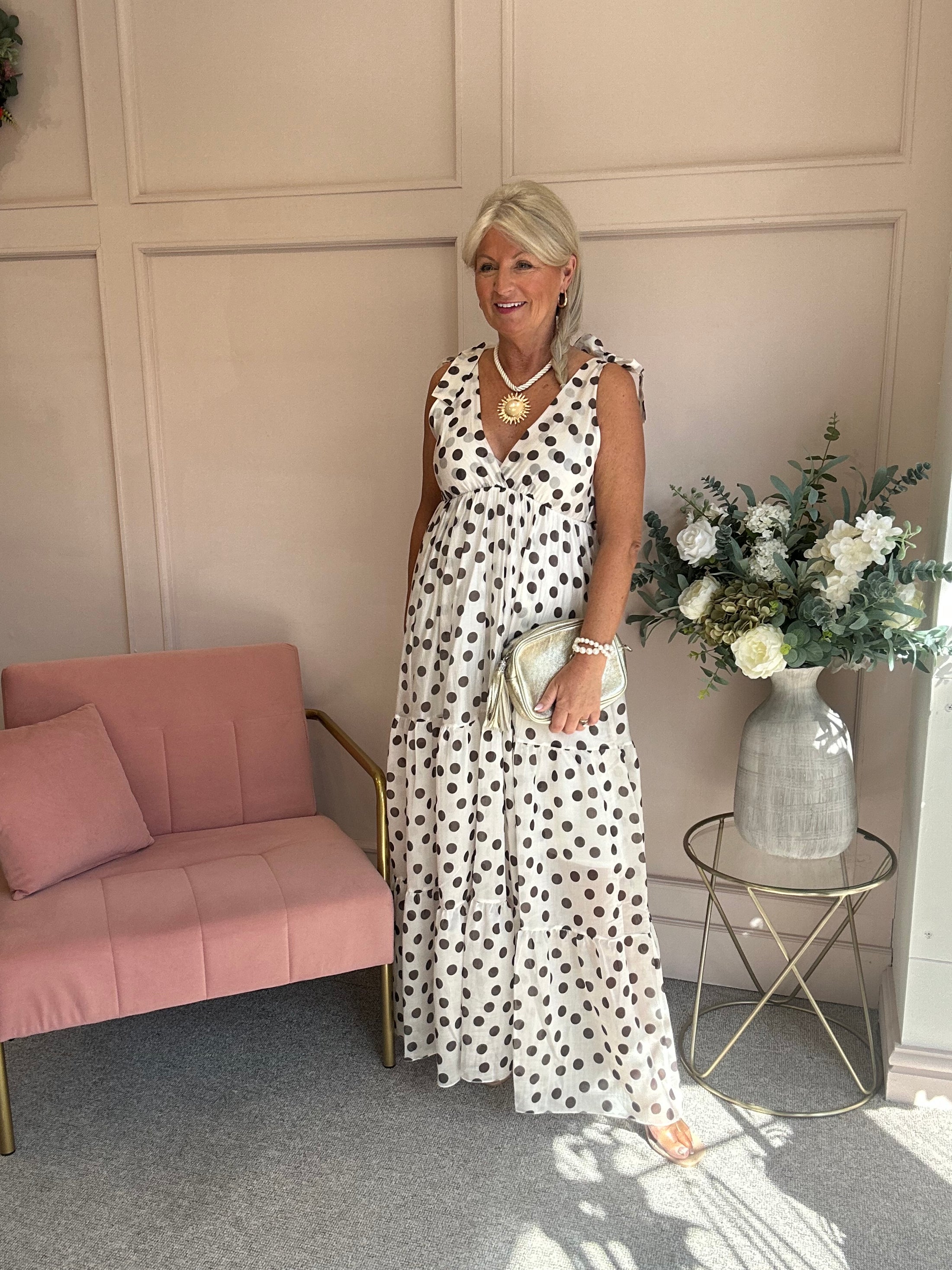 Spotty Dotty Dress - Cream/Brown - Wardrobe By Simone