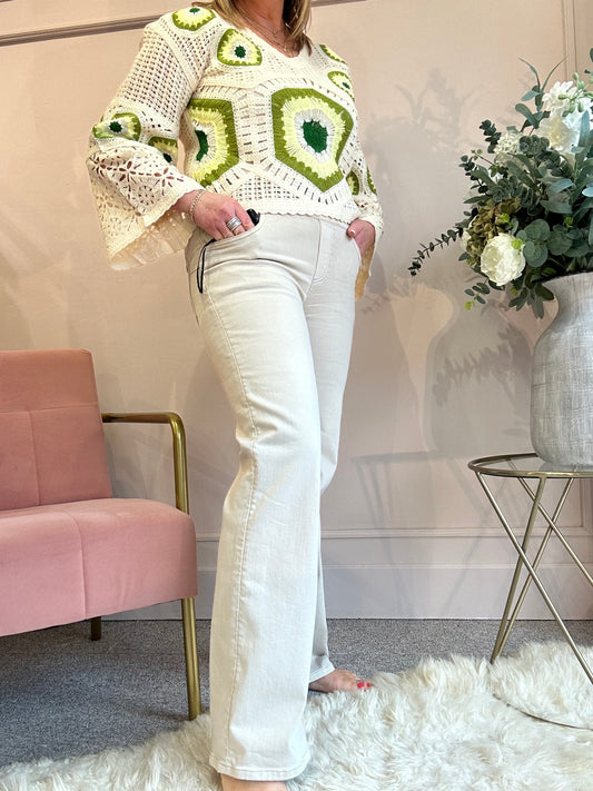 Wide Leg Jegging Jean - Light Cream - Wardrobe By Simone