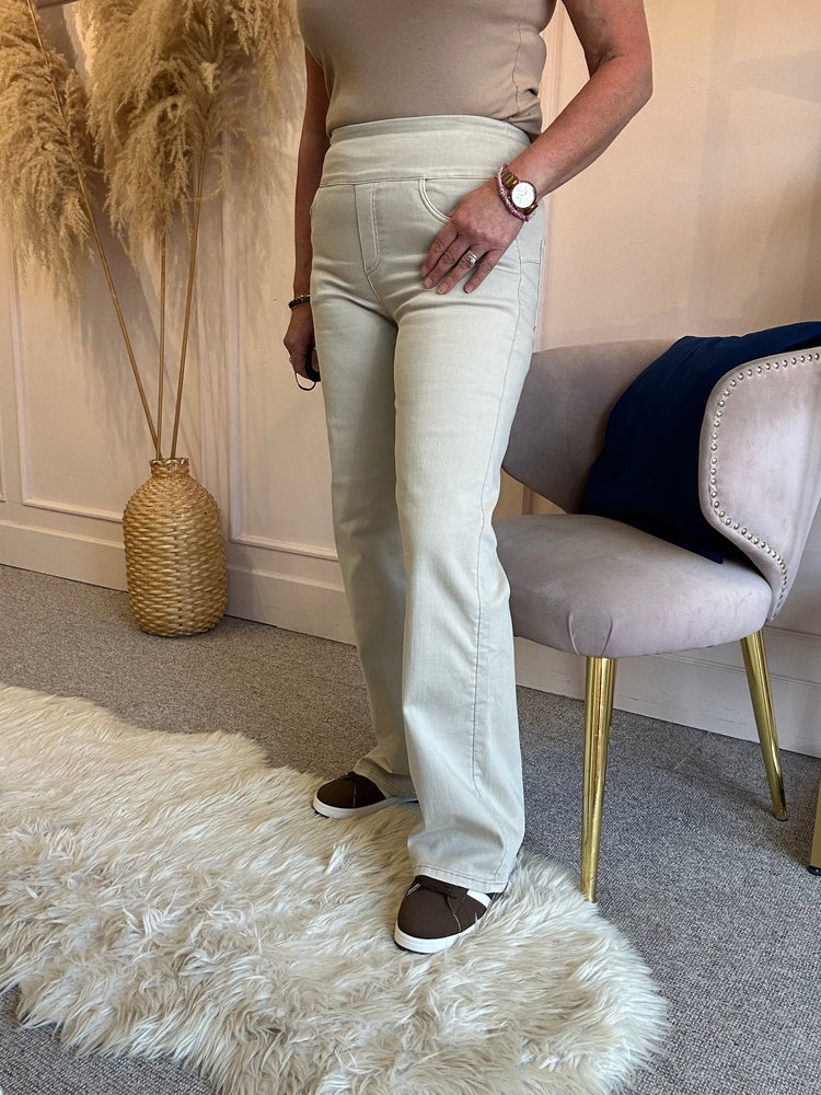 Wide Leg Jegging Style Jeans- Beige Denim