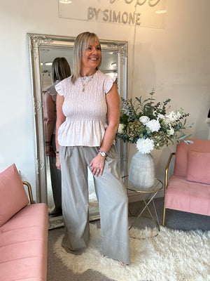 Ruched Bodice Peplum Top - Dusky Pink