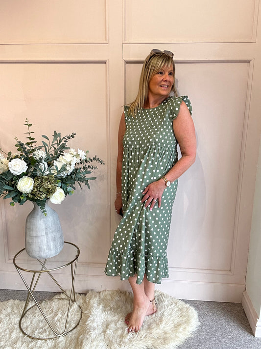 A Spotty Dotty Dress - Green/Cream