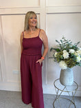 Load image into Gallery viewer, Elasticated Bodice & Wide Leg Jumpsuit - Burgundy
