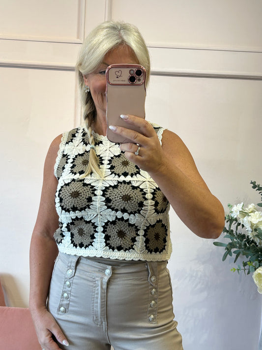 Boho Crochet Tank Top - Beige/Cream - Wardrobe By Simone