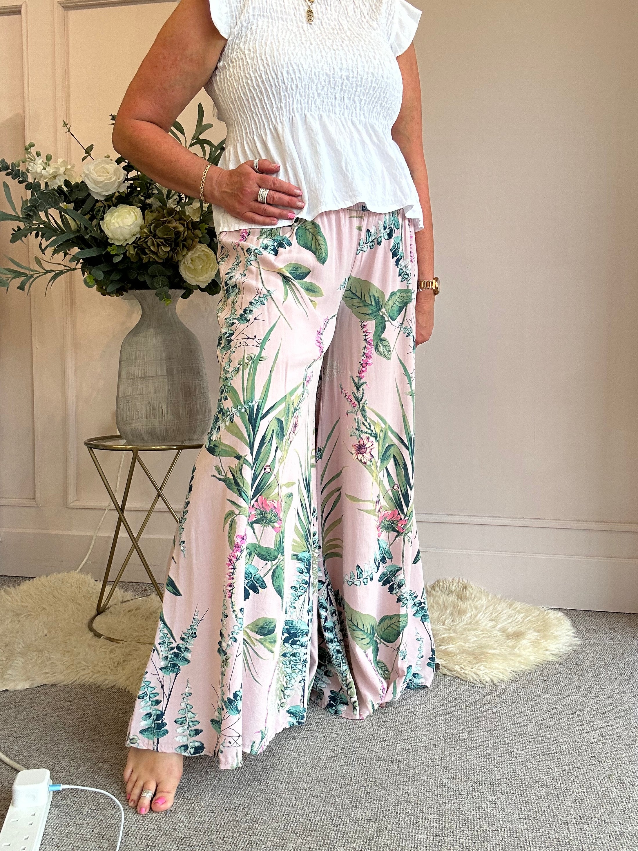 Botanical Palazzo Pant - Pink/Green - Wardrobe By Simone