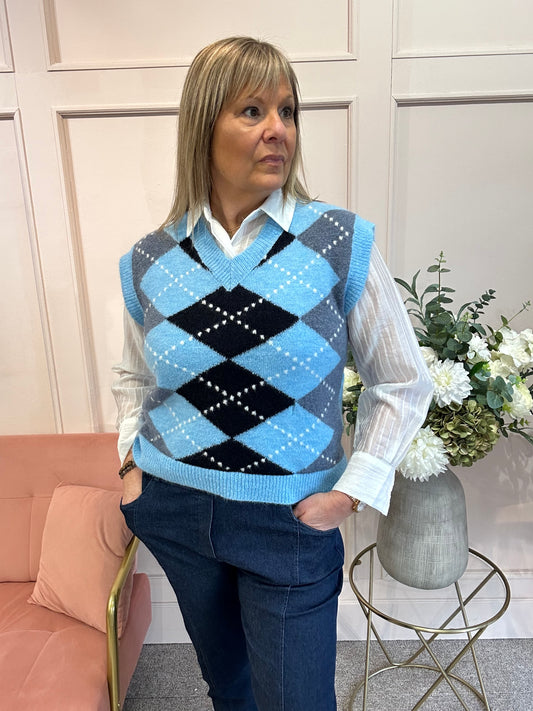 Diamond Pattern Tank Top - Blue - Wardrobe By Simone