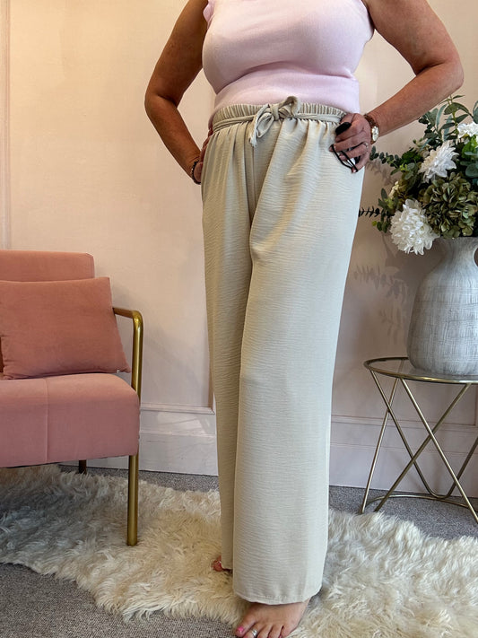 Tie Belt Wide Pant - Beige - Wardrobe By Simone