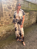 Cheetah & Palm Print Wide Pant - Cream/Black