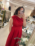 Load image into Gallery viewer, Asymmetric Neckline Skater Dress - Red
