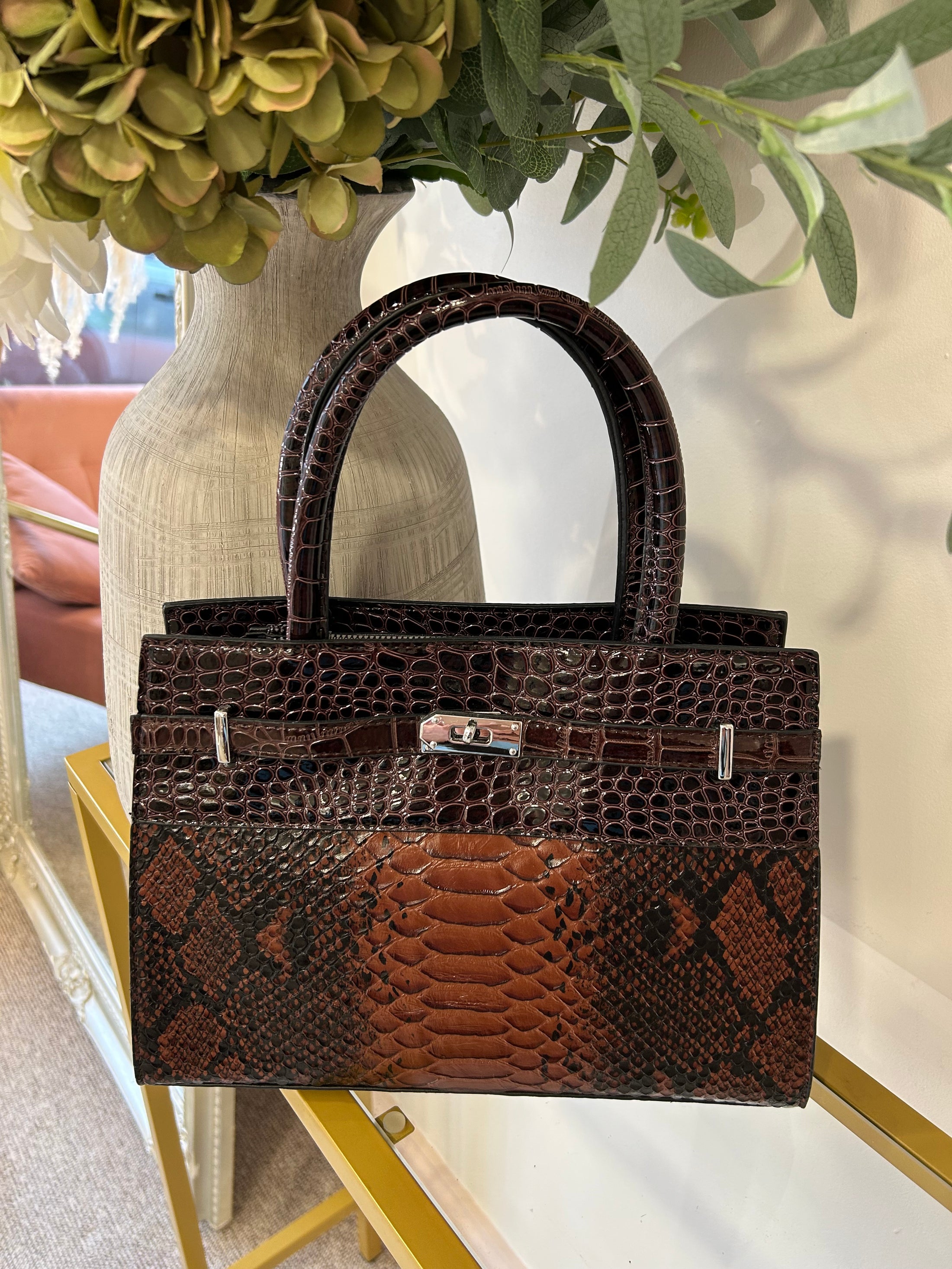 Croc Effect Bag -  Brown