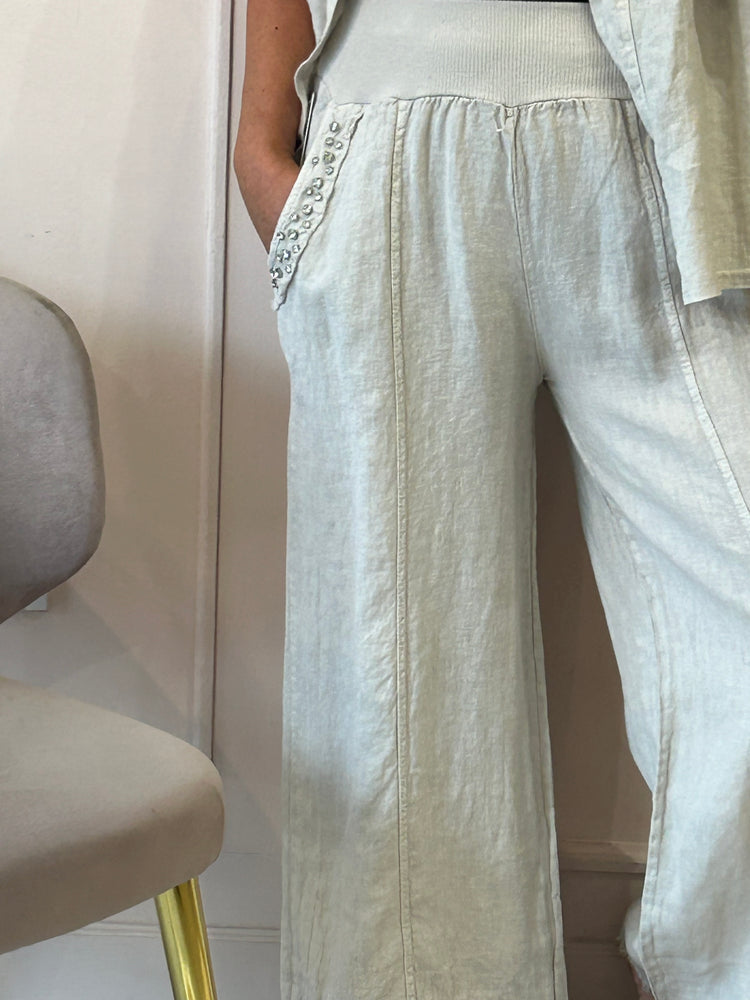 Trouser edged pockets diamonte - Beige