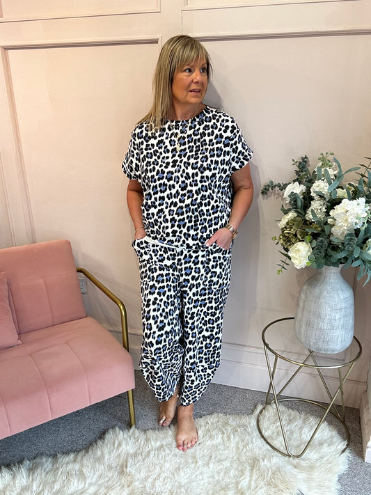 Cheetah Harem Lounge Pant - Blue/Black - Wardrobe By Simone