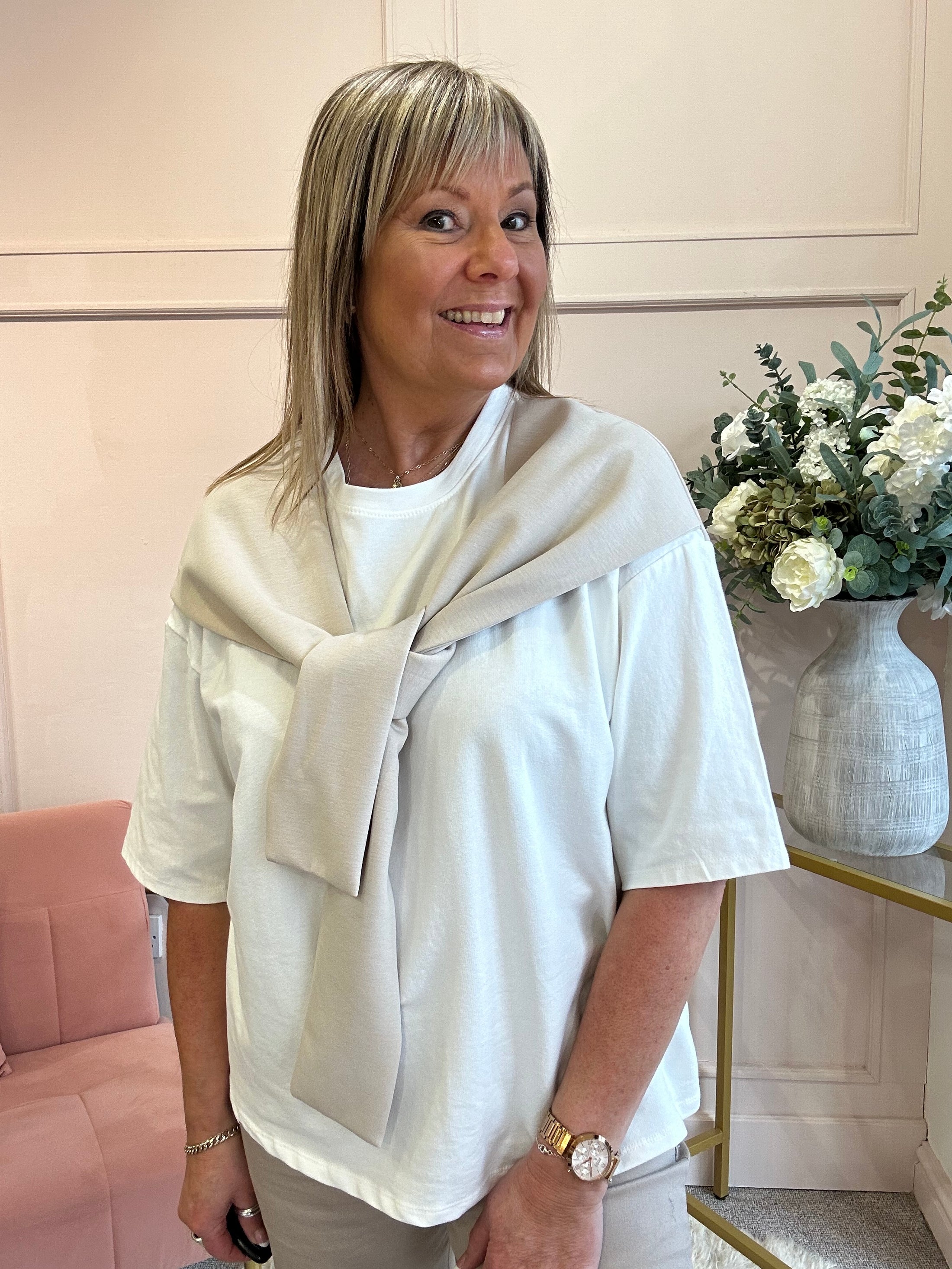 Quirky T Shirt Top - Cream/Beige - Wardrobe By Simone