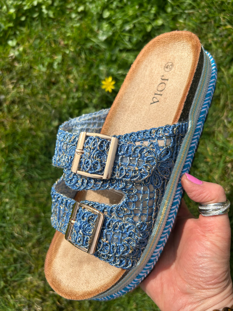 Lace Weave Band Mule - Blue