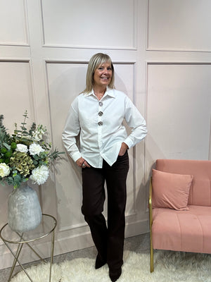 Shirt Large Silver Buttons - White