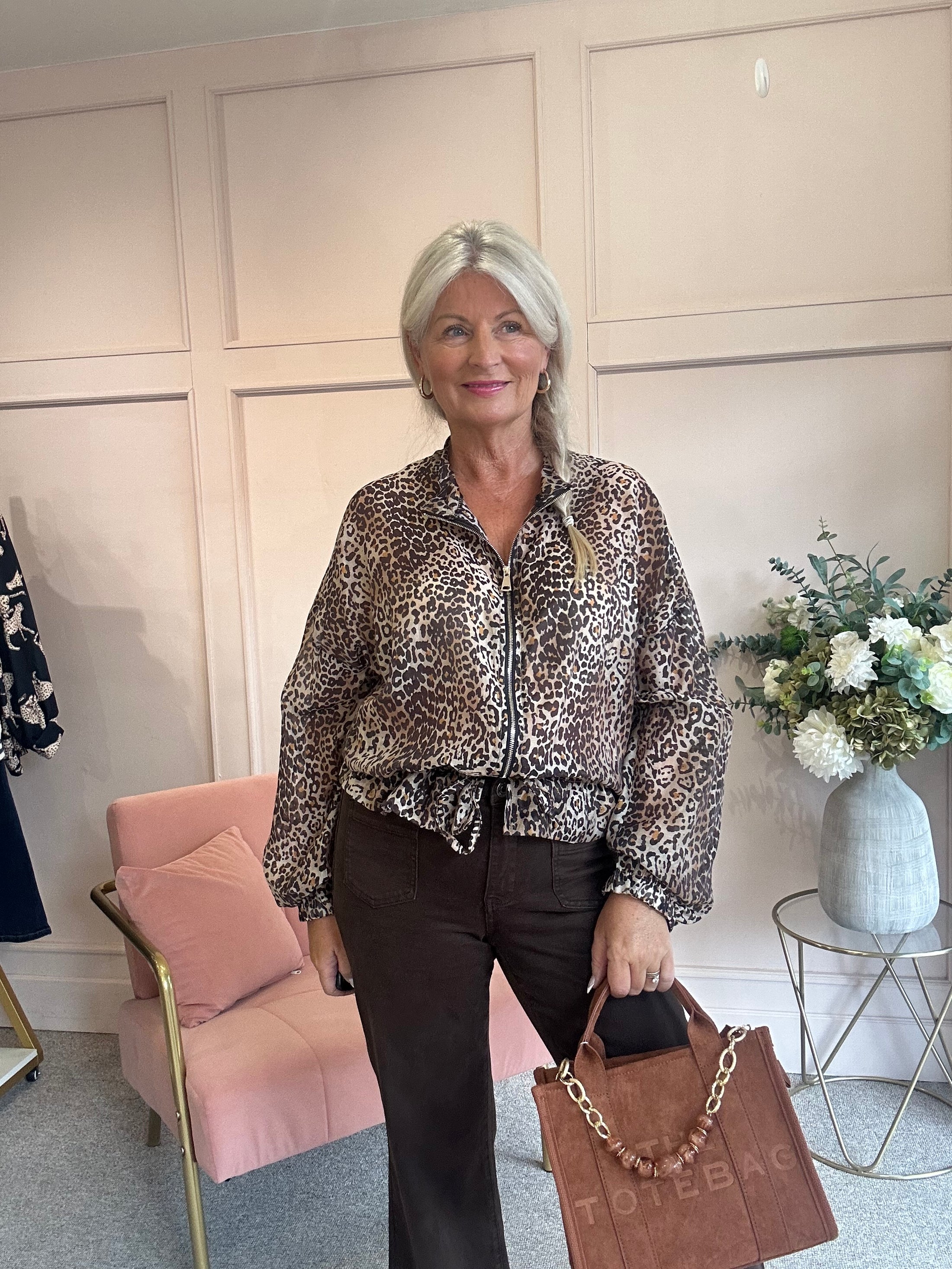 Lightweight Print Zip Jacket - Leopard