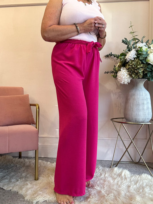 Tie Belt Wide Pant - Cerise Pink - Wardrobe By Simone