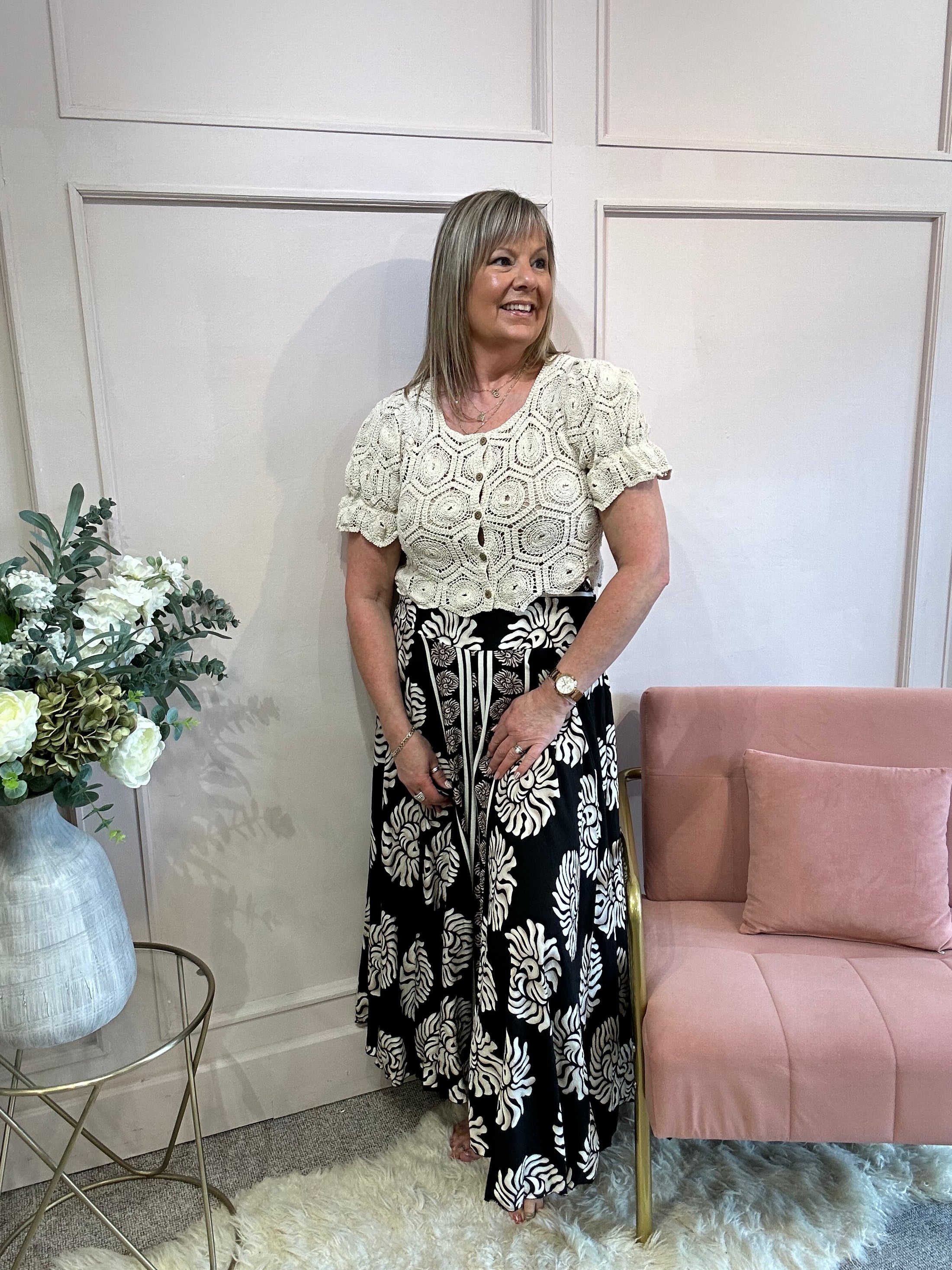 Little Puff Sleeve Crochet Cardi - Beige - Wardrobe By Simone