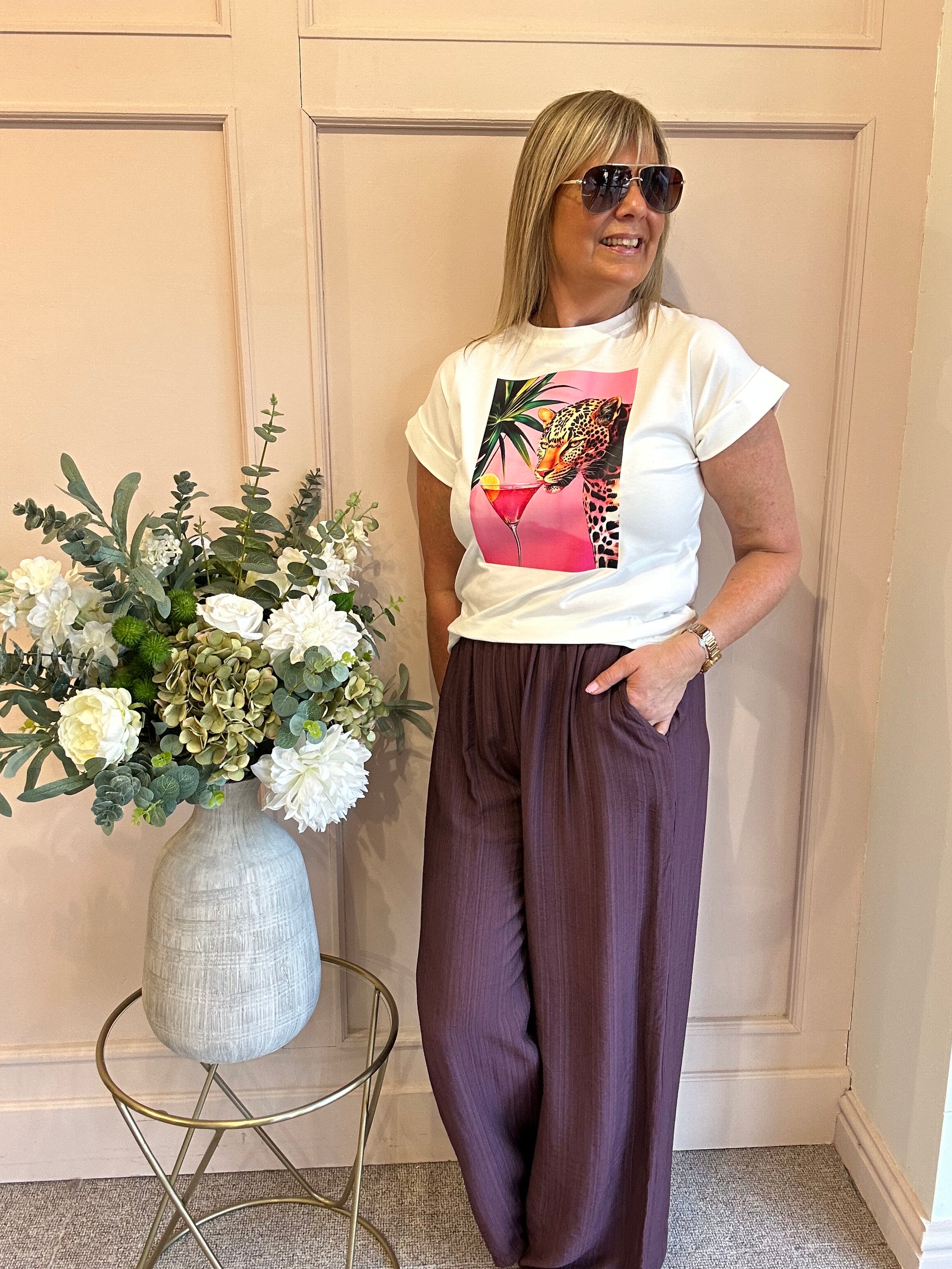 Leopard & Cocktail T Shirt  - White