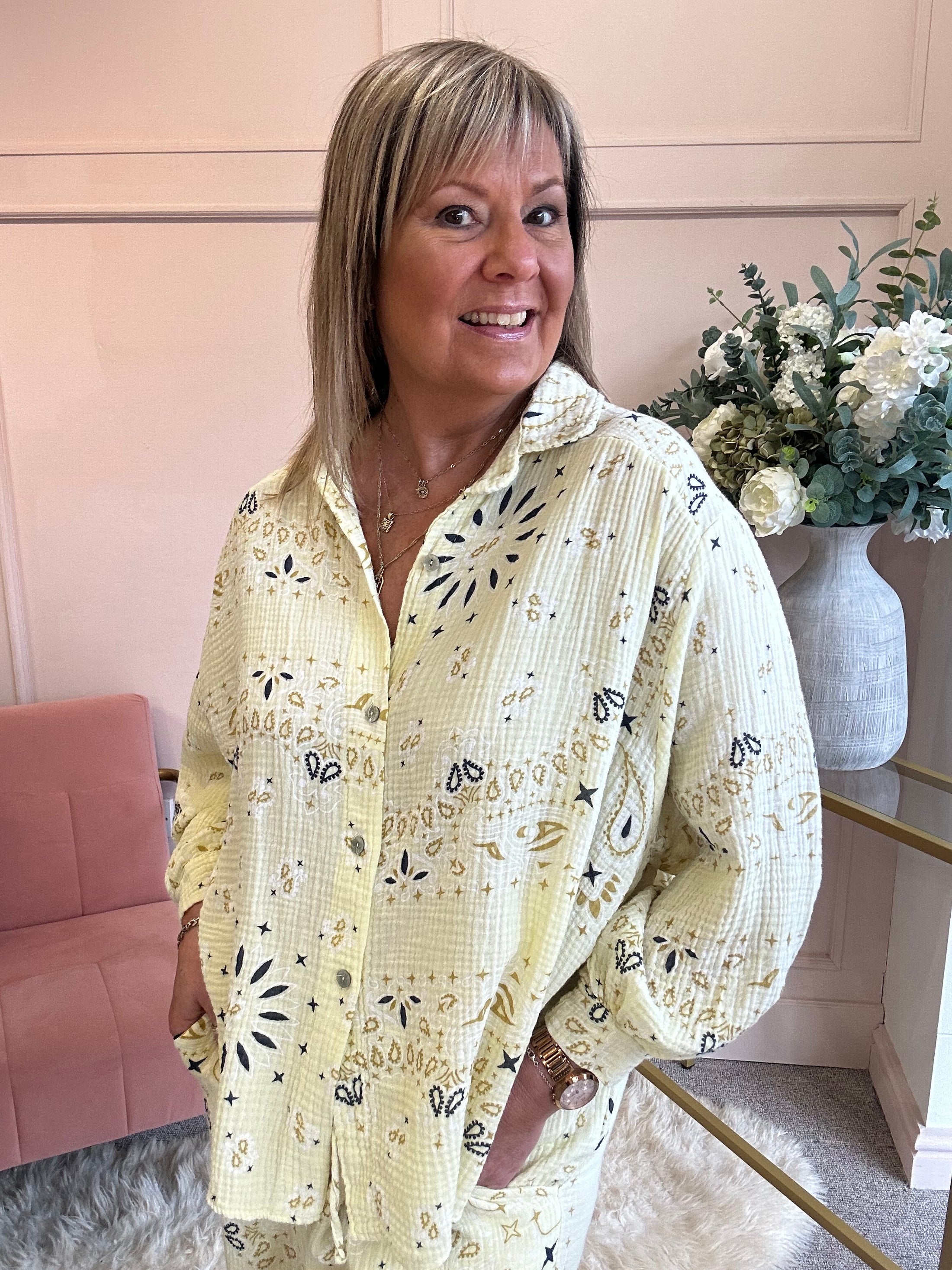 Paisley Shirt & Pant Set - Lemon/Navy - Wardrobe By Simone