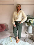 Load image into Gallery viewer, Fluffy Gold Button Cardigan - Latte
