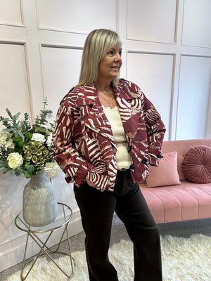 Leafy Boxed Jacket - Burgundy/Cream