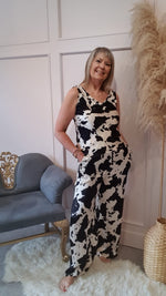 Cow Print Wide Pants - Black/Cream - Wardrobe By Simone