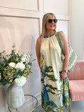 Load image into Gallery viewer, Parrot & Palm Halterneck Dress - Blues/Green
