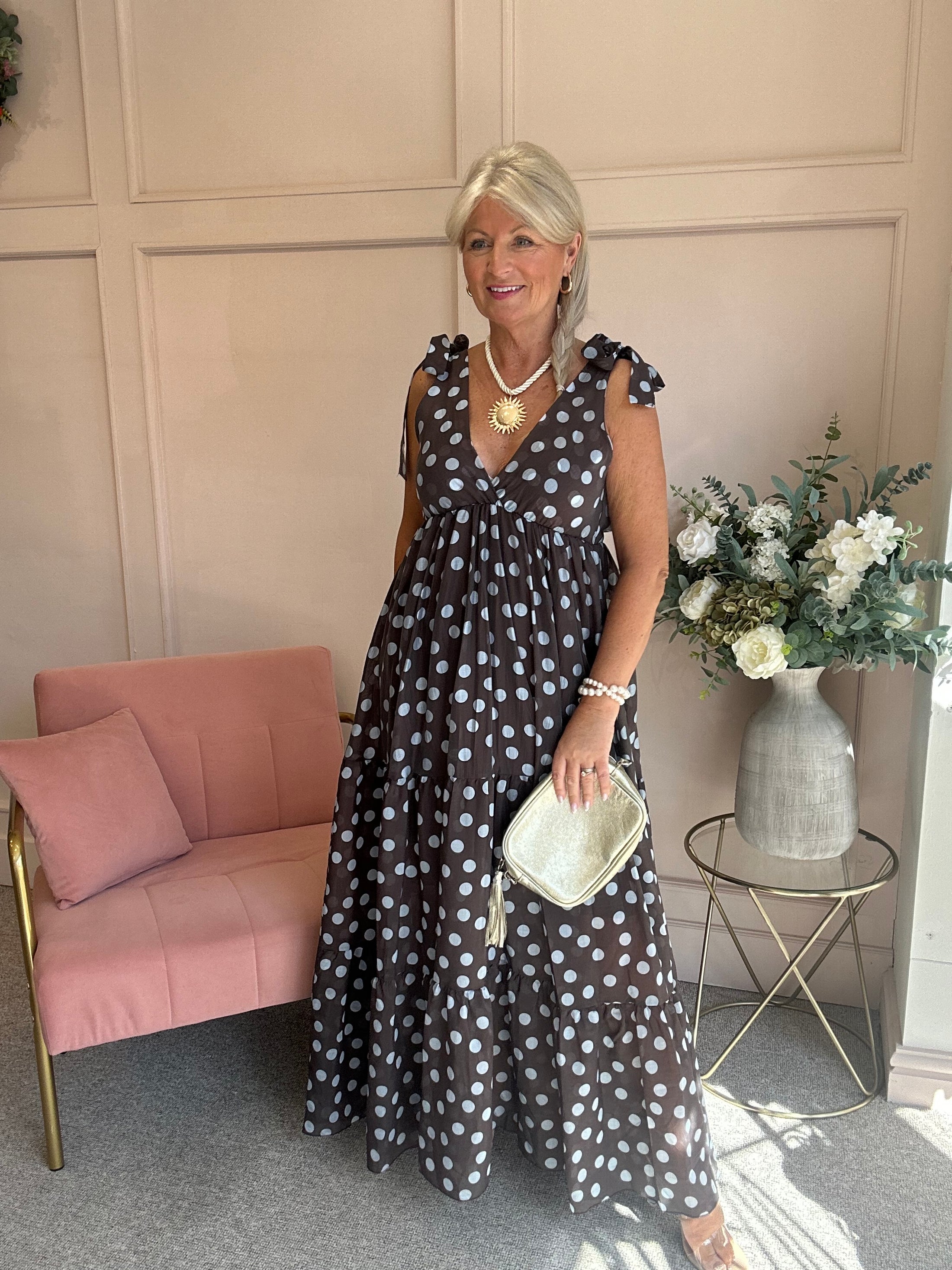 Spotty Dotty Dress - Brown/Soft Blue - Wardrobe By Simone