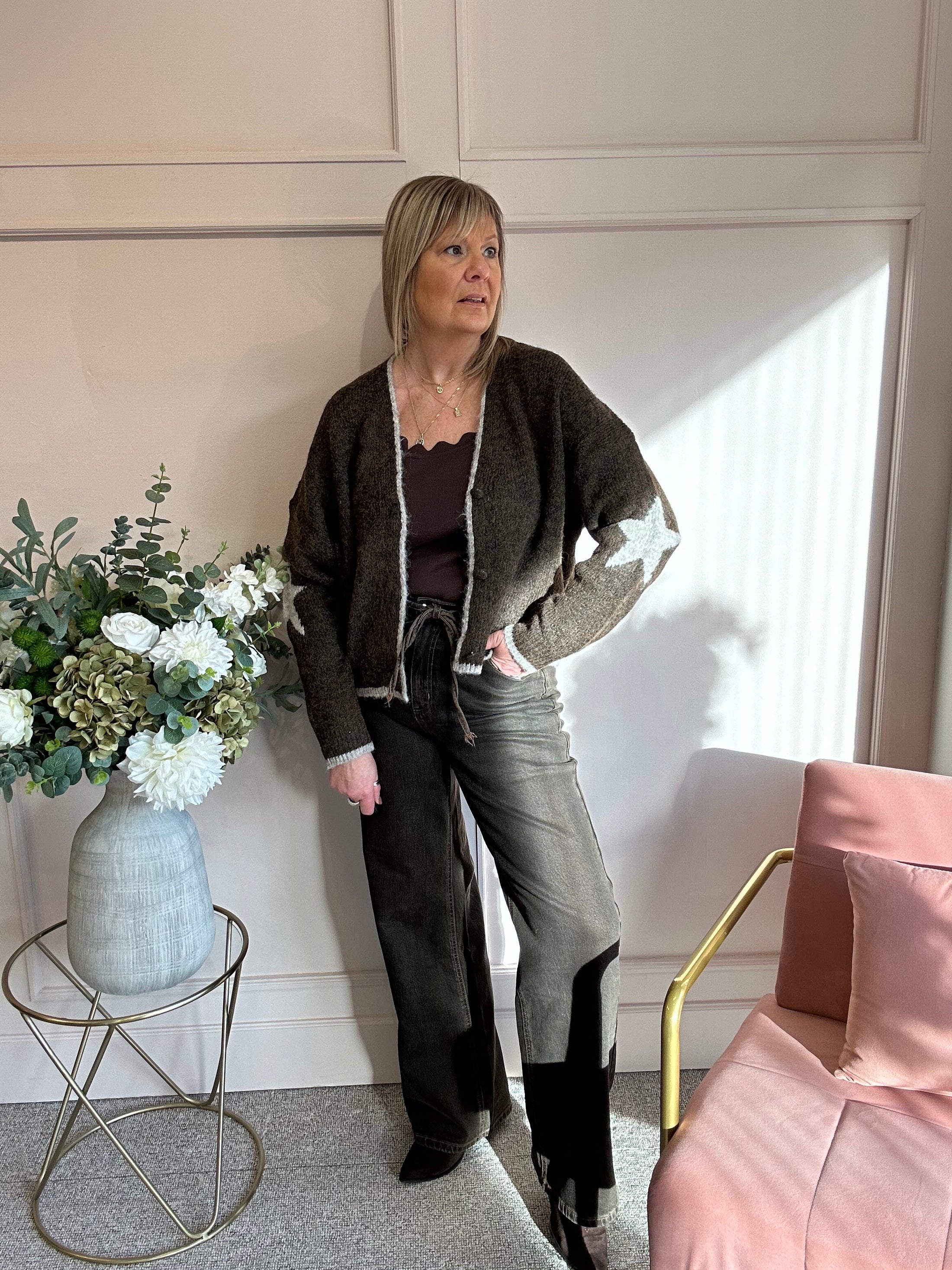 Star Cardigan - Brown/Beige