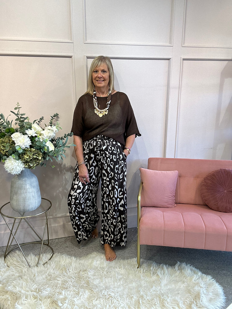 Patterned Satin trouser - Brown/Cream - Wardrobe By Simone