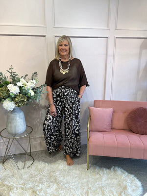 Patterned Satin trouser - Brown/Cream - Wardrobe By Simone