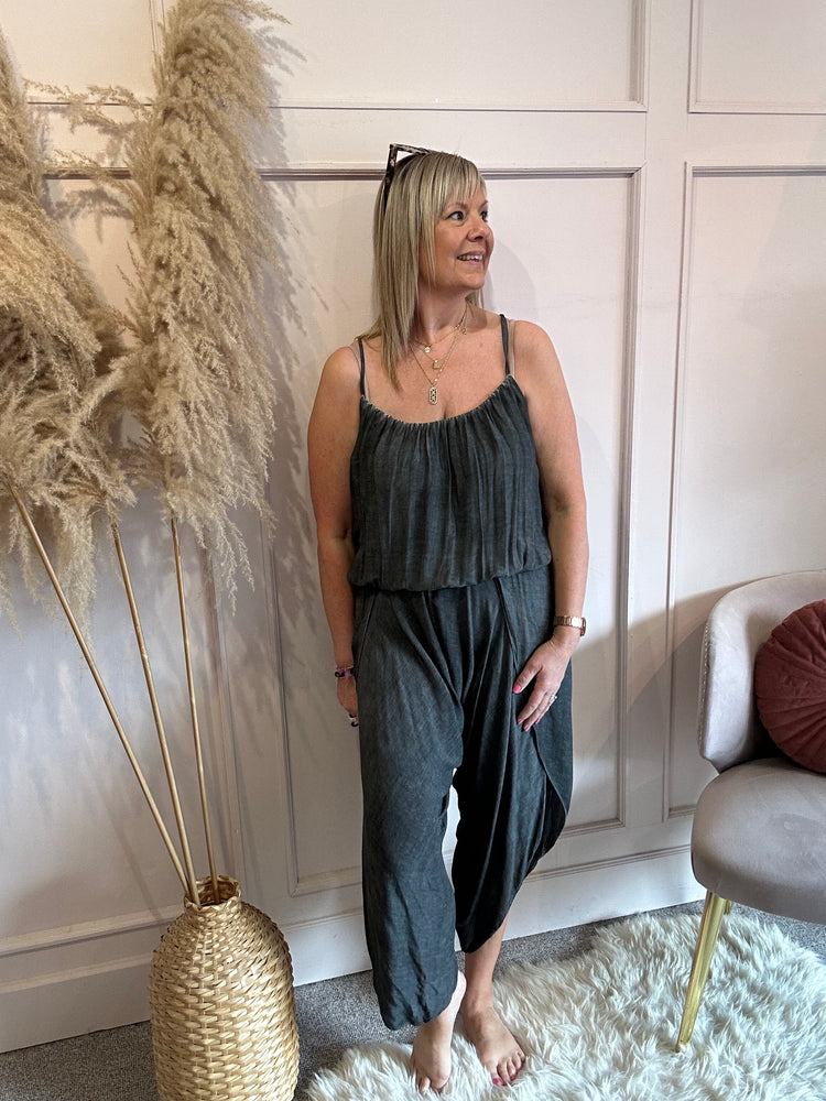 Strappy Harem Jumpsuit - Charcoal Grey