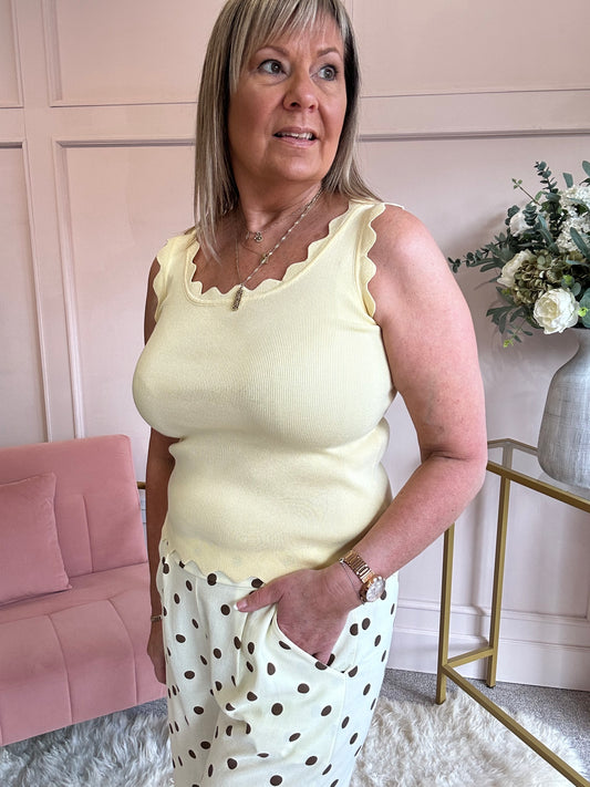 Scalloped Edged Vest Top - Lemon - Wardrobe By Simone