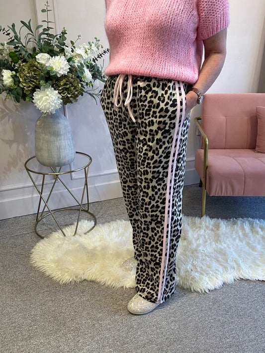 Pink Side Stripe Lounge Pant - Leopard - Wardrobe By Simone