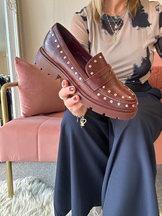 Chunky Studded Loafer - Burgundy