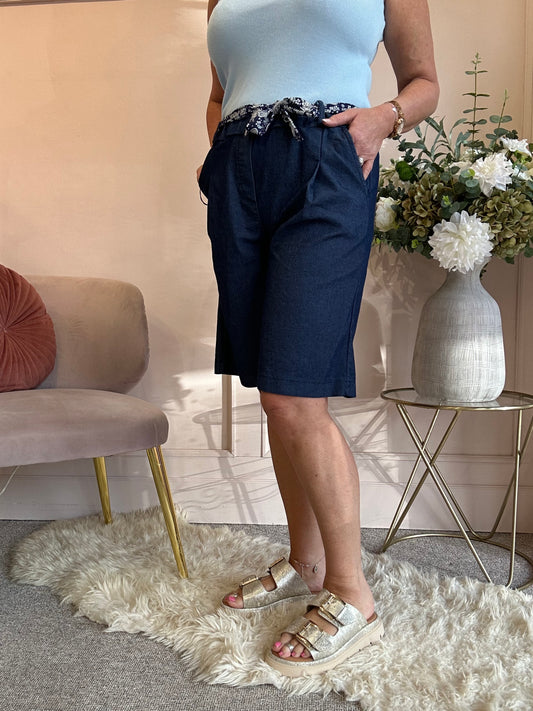 Tie Belted Shorts - Dark Blue - Wardrobe By Simone