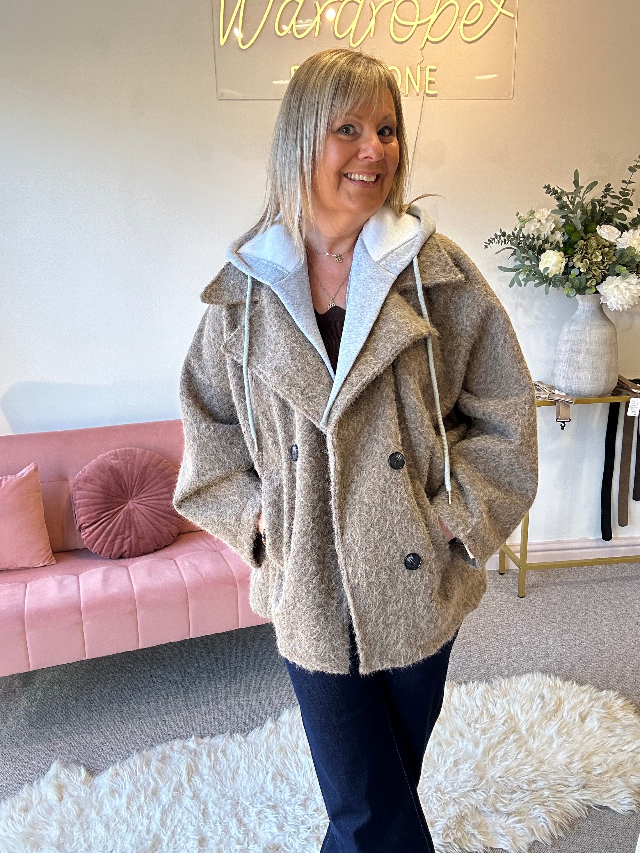 Short Hoody Inserted Jacket - Taupe