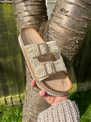 Lace Weave Band Mule - Beige