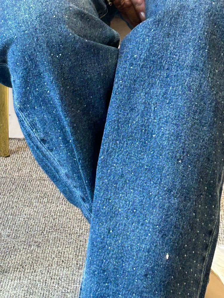Sparkle Wide Leg Jeans- Blue Denim - Wardrobe By Simone